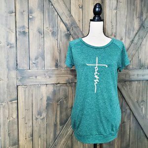 Green "Faith" Long Short Sleeeve With Pockets